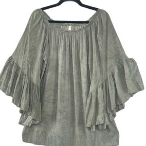 Elan Sage Green Ruffle Bell Sleeve Boho Top Off The Shoulder Coverup One Size